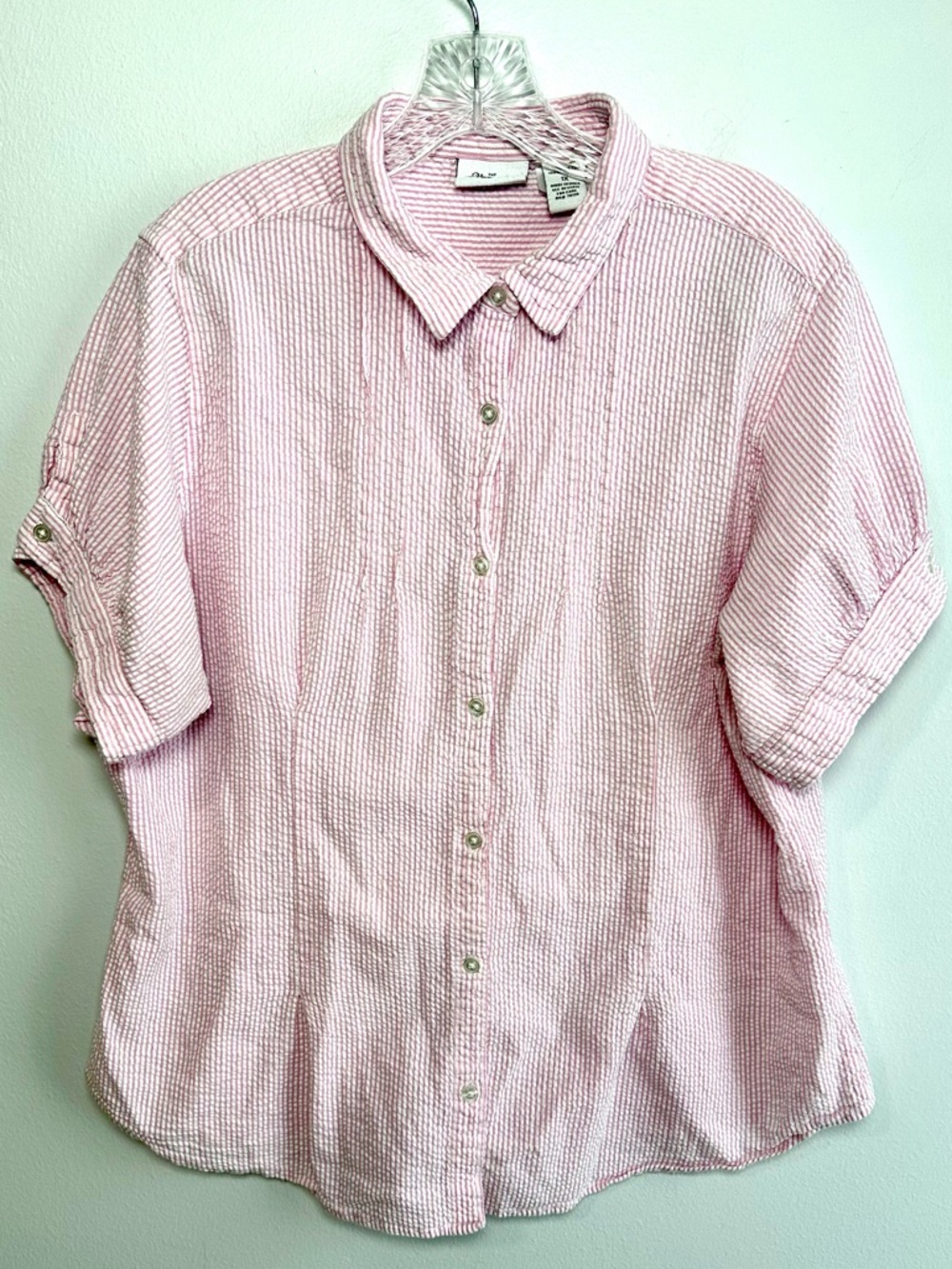 Vermont Country Store Pink Striped Button Down Shirt Size 1X Cotton
